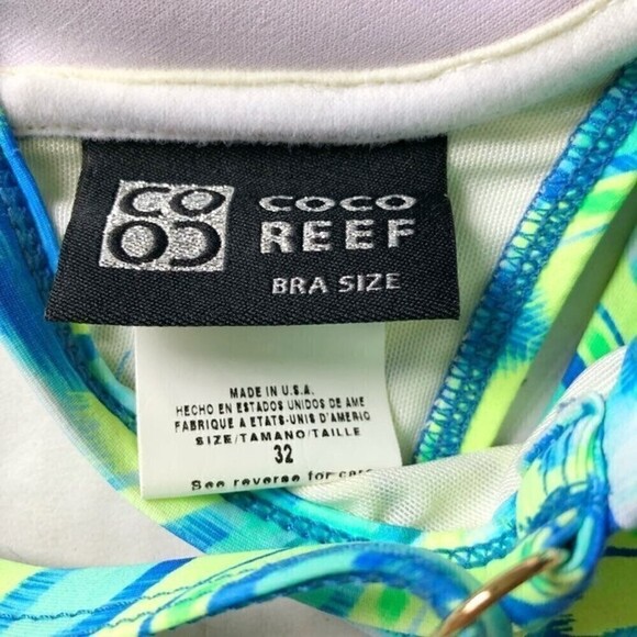 COCO reef bikini bra top neon green op art push up molded bra size 32C - Picture 5 of 5